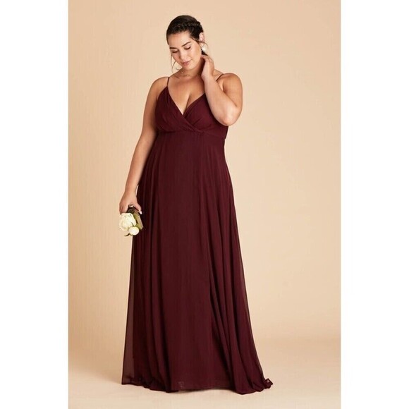 Birdy Grey  Cabernet Burgundy Spaghetti Chiffon Kaia Maxi Dress Plus Size 2X - Picture 3 of 16